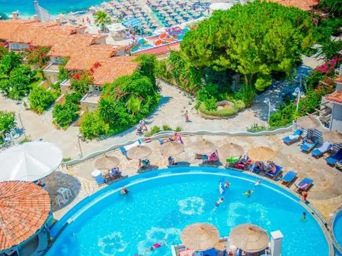 Seafront pool at the Bougainville Bay Resort in Saranda
